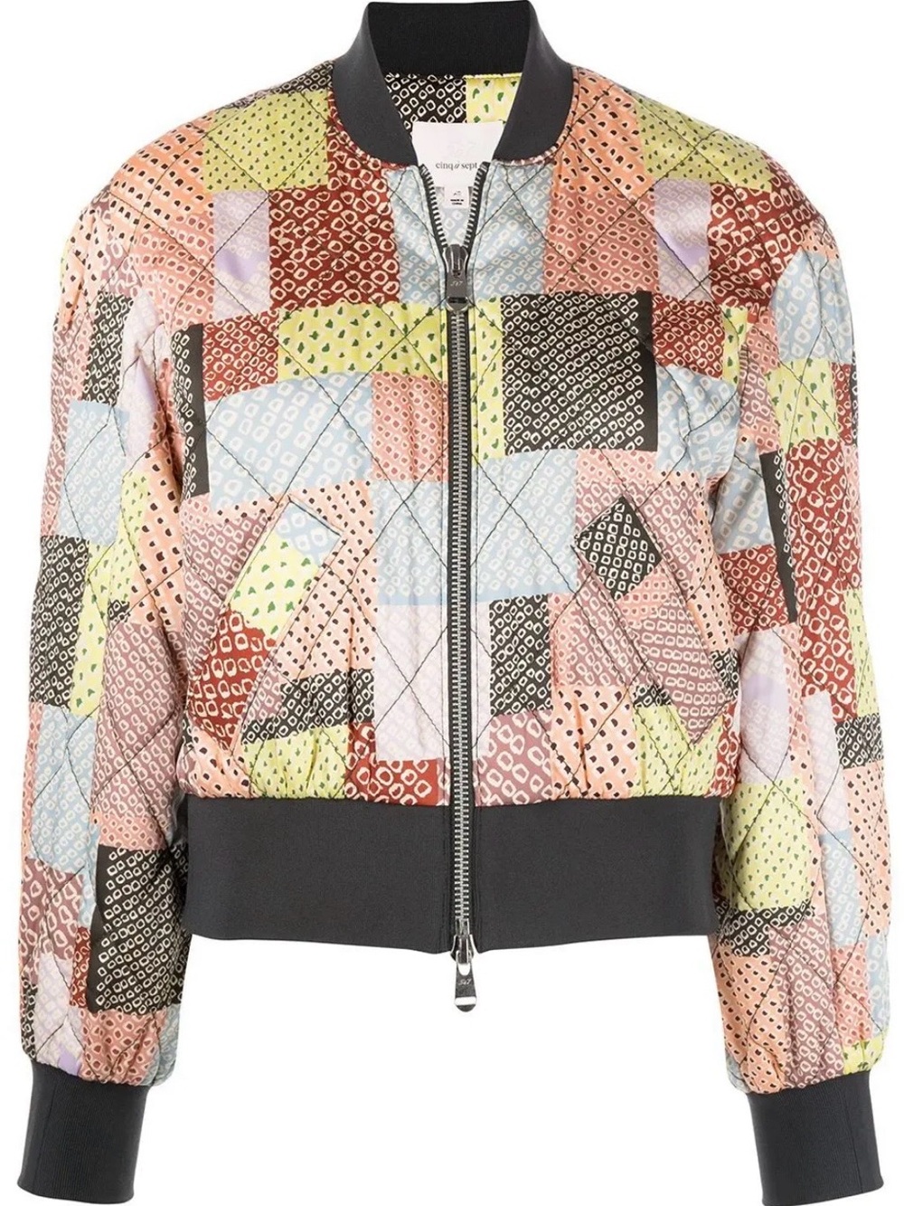 Cinq à Sept Quilted Patchwork Bomber Jacket | 
Size Small